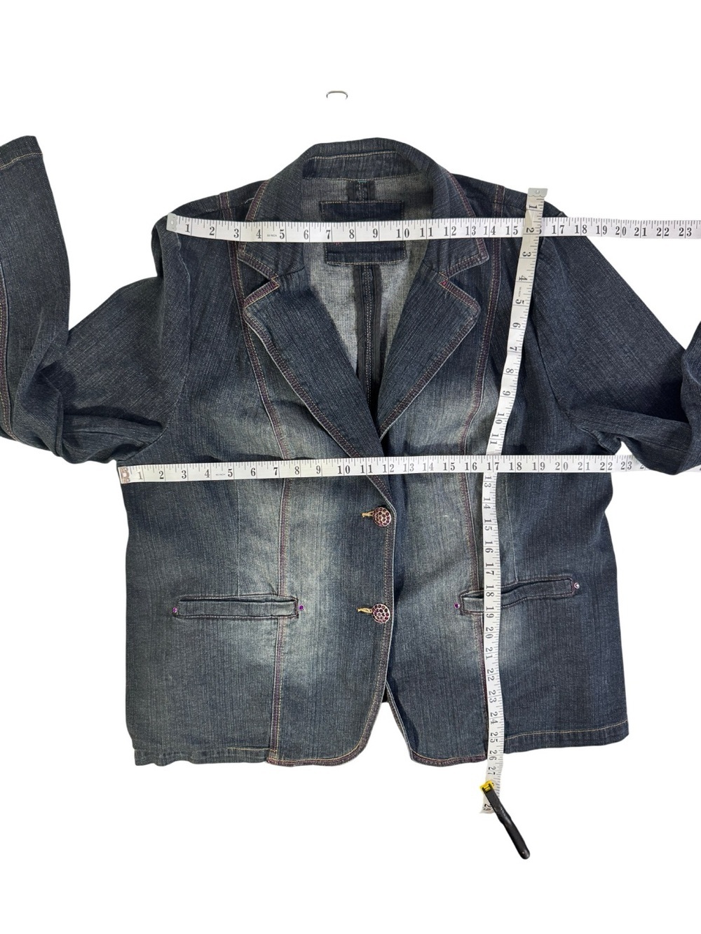 POINT ZERO DENIM BLAZER JACKET WITH JEWEL BUTTONS WOMAN Large - Picture 6 of 9